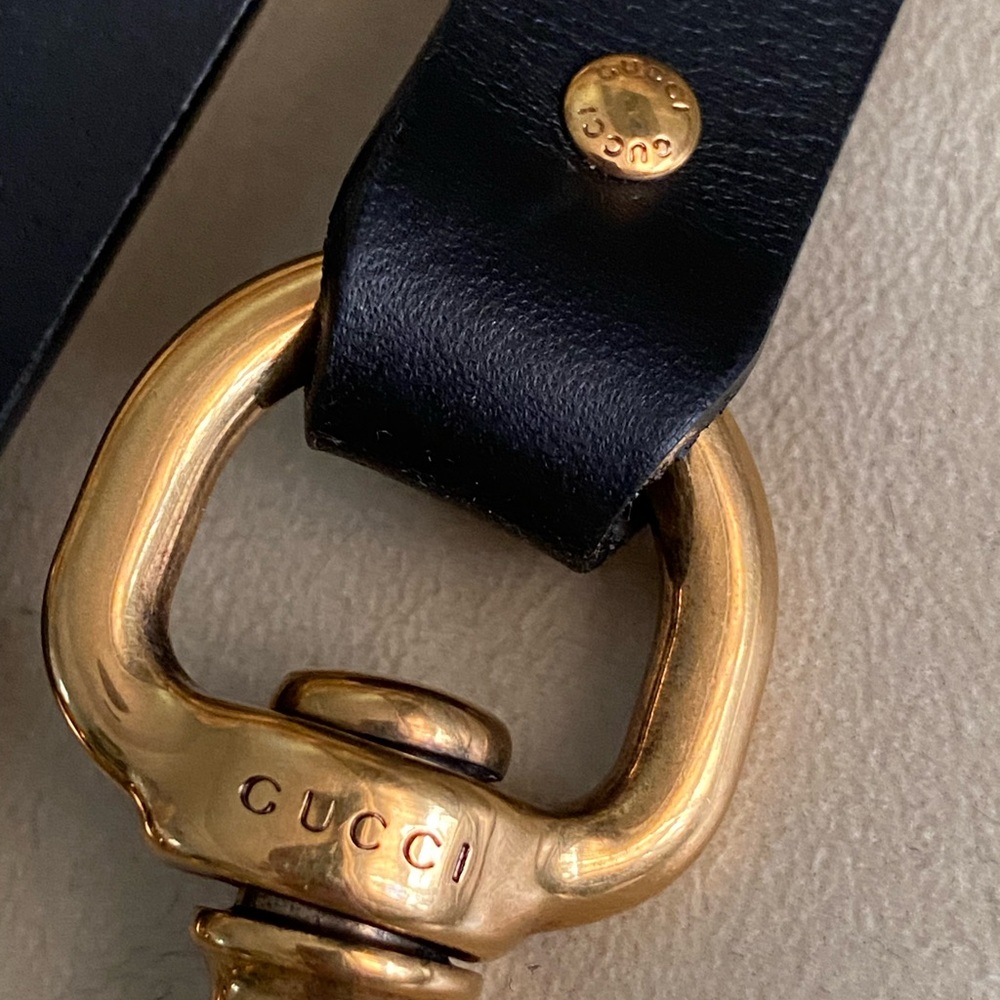GUCCI Replacement Smooth Leather Strap for Shoulder Bag Black Brass GG - Picture 2 of 8